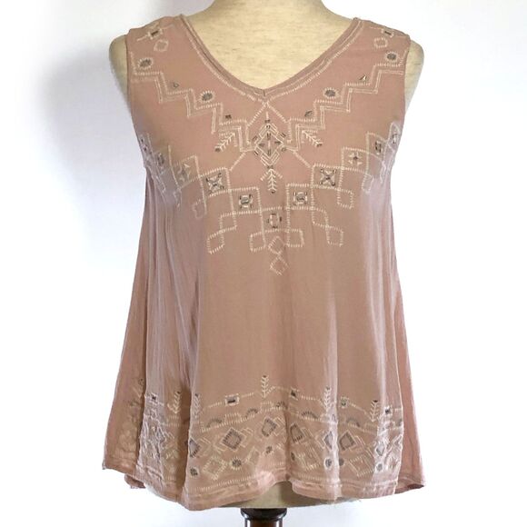 Knox Rose Blush Pink Geometric Embroidered Tank Top XS - Picture 1 of 5